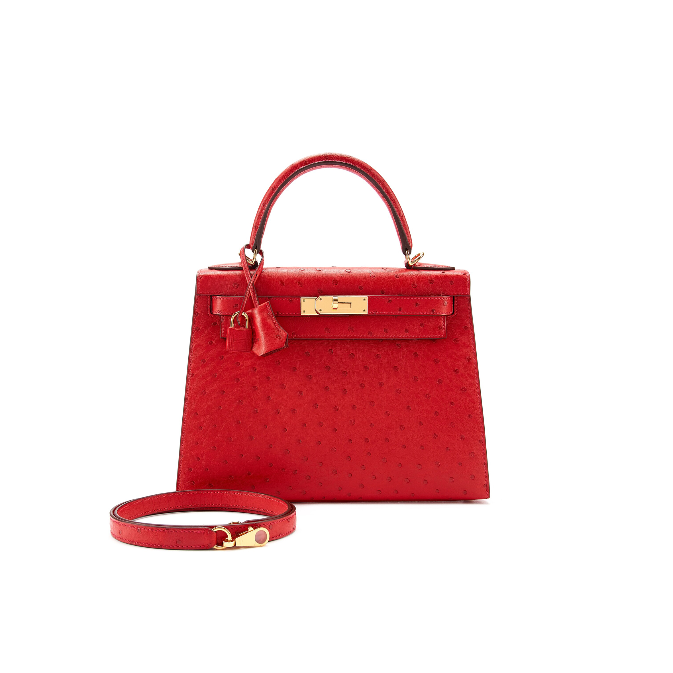 HERMÈS MASTER HEART RED OSTRICH KELLY 25 GOLD HARDWARE (25*17*7cm)